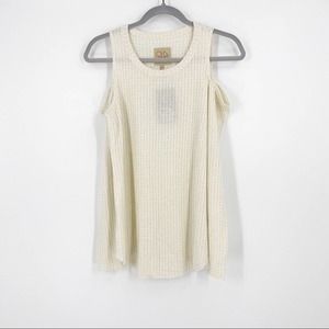 Chaser Waffle Knit Semi-Sheer Gold Accent Cold-Shoulder Top